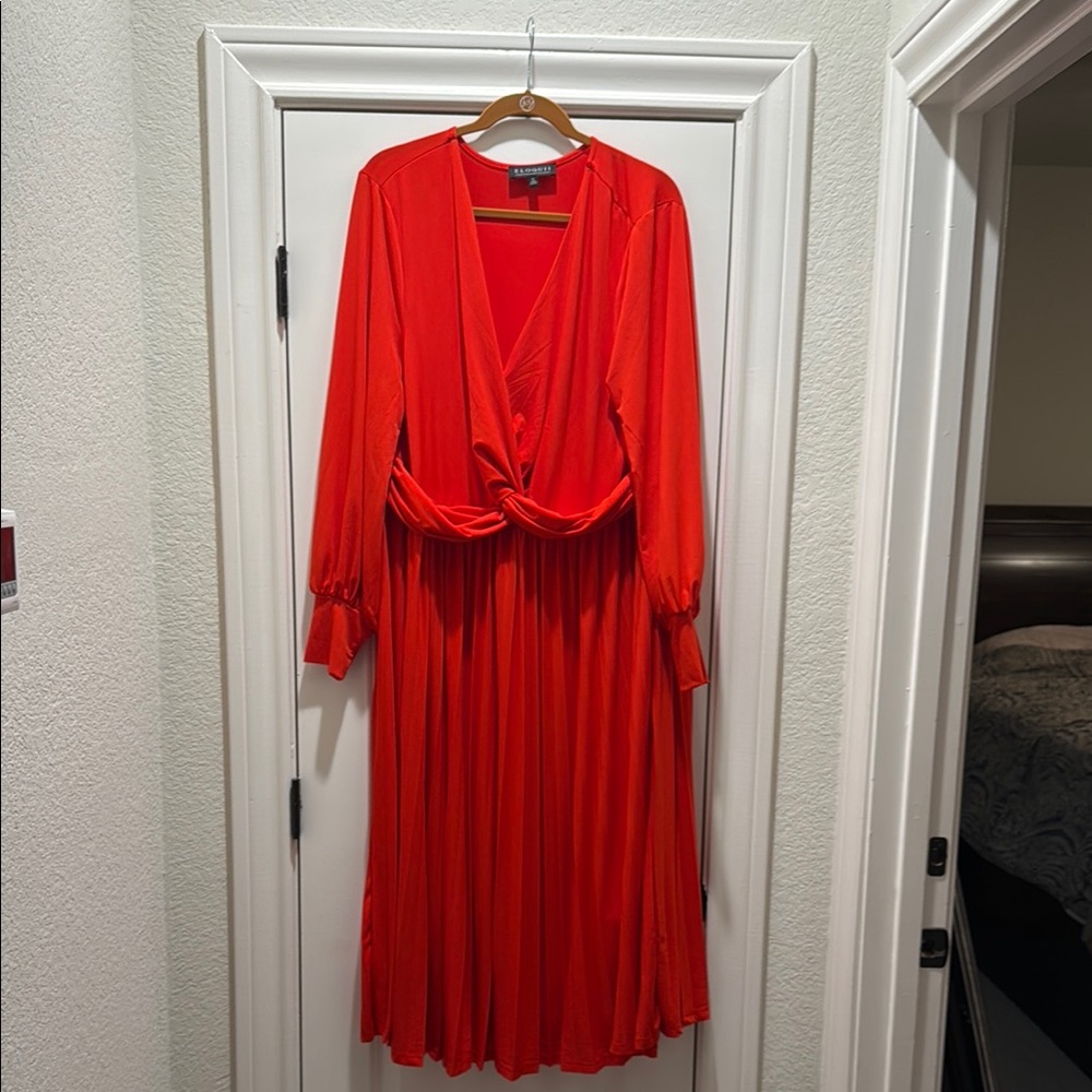 Eloquii Red Long Sleeve pleated dress